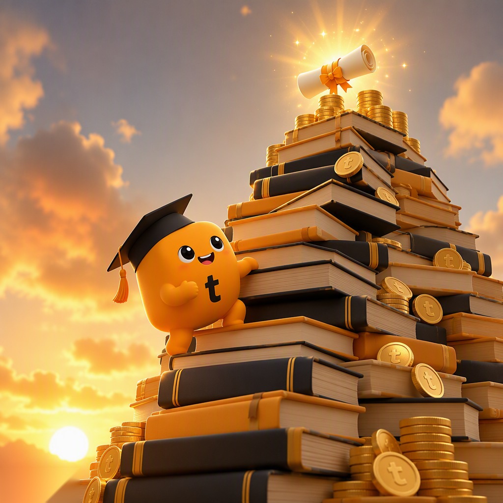 mini TUT climbing a mountain of books